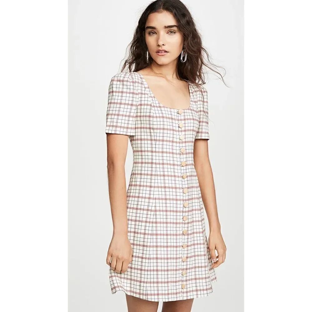 Nicholas Linen blend Button Front Check Mini Dress - Picture 4 of 12